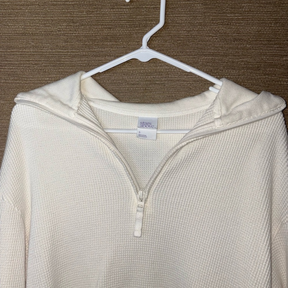 Stars Above Waffle Quarter Zip Sweatshirt Womens Small Long Sleeve cream Small - Picture 4 of 7